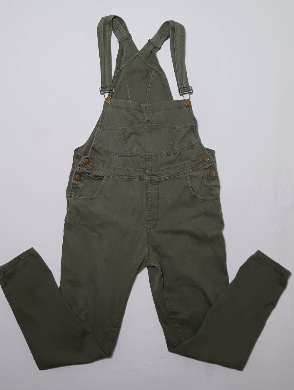 American Bazi Womens Skinny Twill Overalls 1X Olive Green 36X30 RJH0-378P
